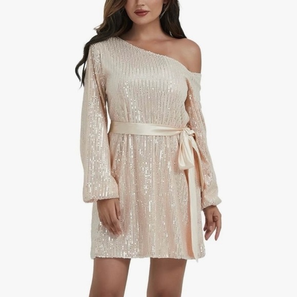 ANNA-KACI One-Shoulder Sequin Dress with Satin Belt - Size XL NWT - Picture 2 of 4